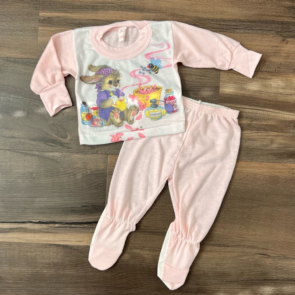 Vintage dr. denton 2-Piece Bunny Footed Pajama Set Pink Size 1